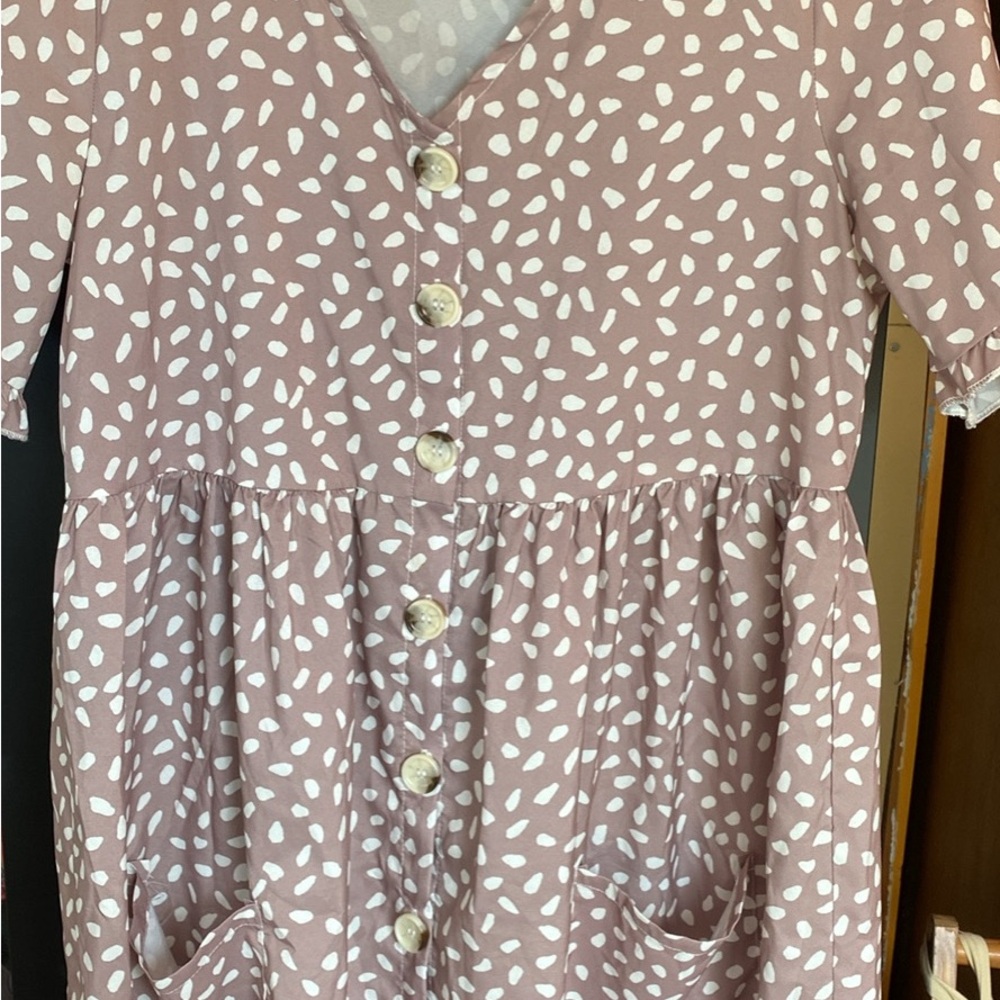 Charming Kids Button-Down Dress - Mauve and White